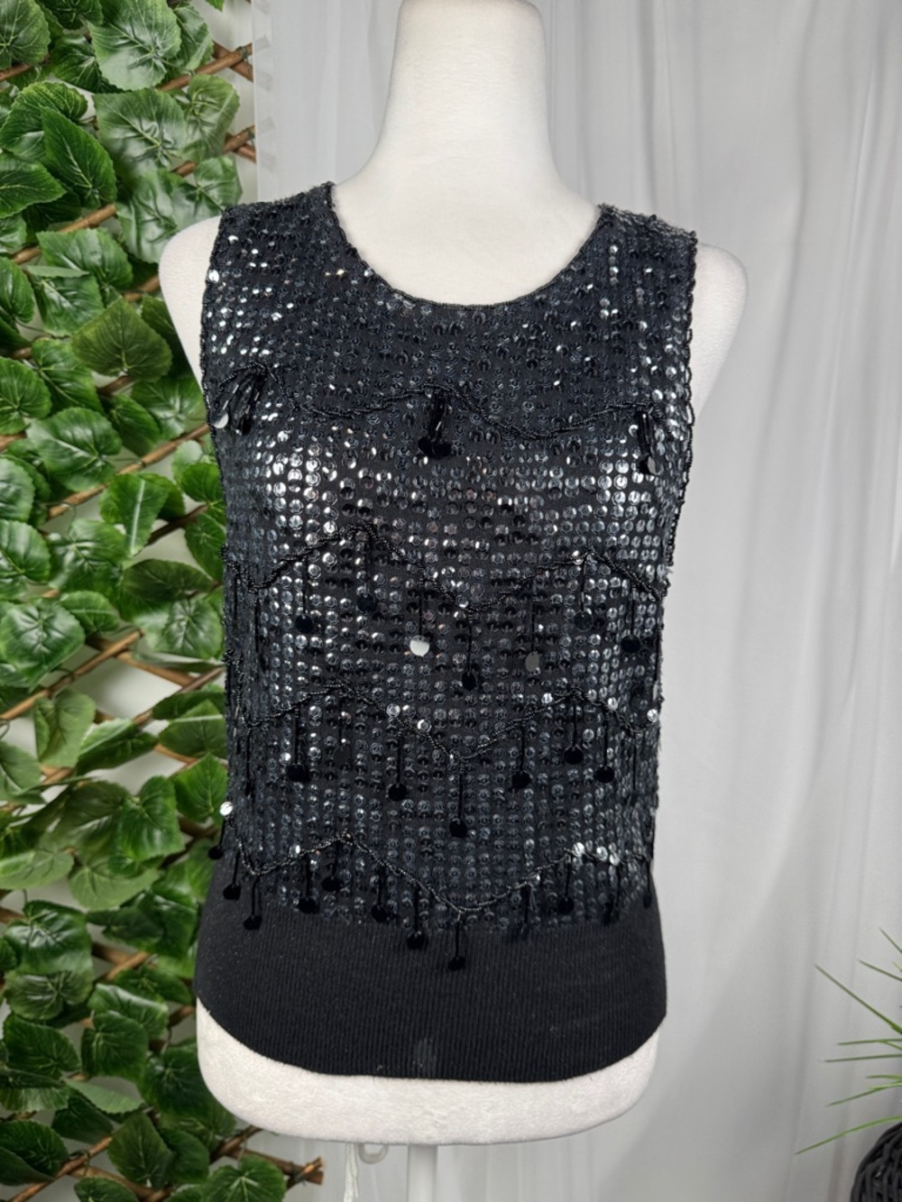 Forever 21 Black Sequin Tassel Knit Tank